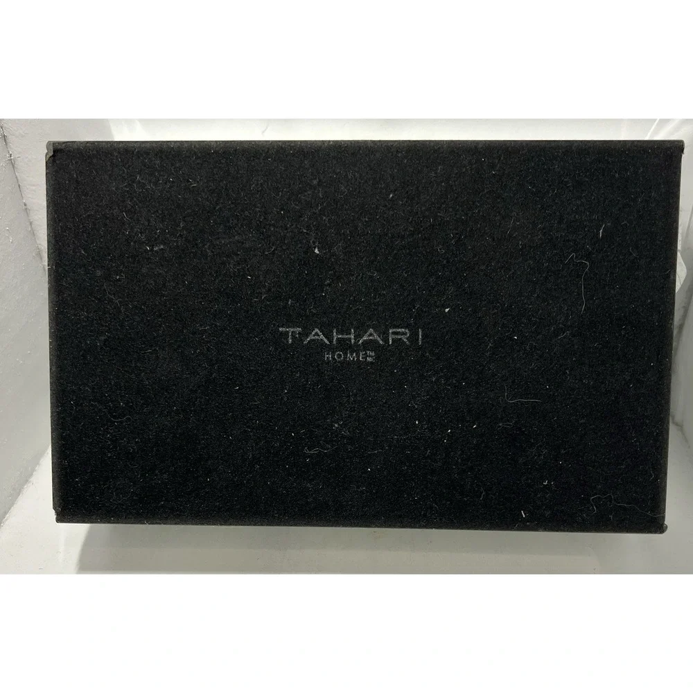 Tahari Home Etched Beveled Mirror Glass Velvet Lined Jewelry Box Flowers